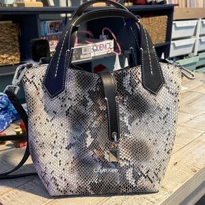 Calvin Klein Black and Gray Snake Print Tote